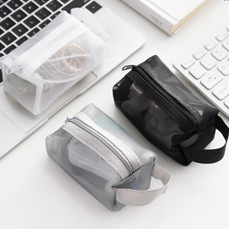 1Pc Travel Mesh Cosmetic Bag Zipper Makeup Bag For Women Wash Toiletry Bag Makeup Organizer Portable Storage Pouch