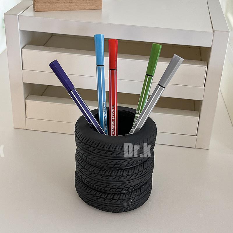 Tire-Shaped Office Supplies, Desktop Storage, Creative Holder for Pen, Makeup Brush, Decorative Ornaments