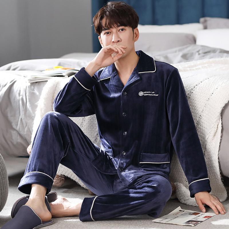 

[Необходимый для обогрева комнаты] Пара пижам из флиса Айлэнд Женская осенне-зимняя коралловая флисовая тонкая флисовая домашняя одежда Мужской костюм 3XL