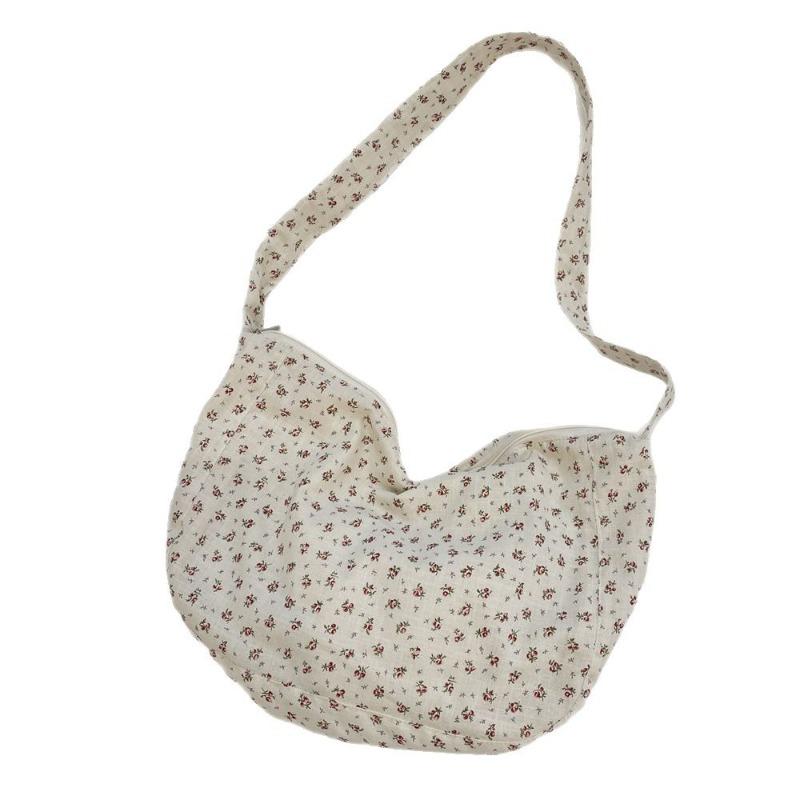 Casual big bag women's summer new broken flower canvas bag large capacity class commute shoulder messenger bag