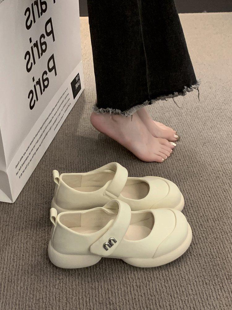 French Ugly Cute Mary Jane Small Leather Shoes Women's Shoes 2025 New Casual Small Fragrant Style with Skirt Comfortable and Lightweight Single Shoes