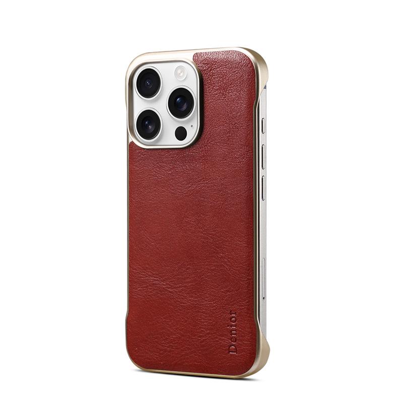 Applicable to Apple 16promax mobile phone case, borderless magnetic suction iPhone15 anti-drop electroplating 14 business cowhide case