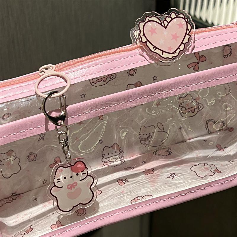 Cute Cartoon Translucent Pencil Case Double Layer Large Capacity Stationery Storage for Kids Students Art Class School Use
