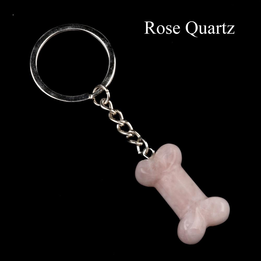 1Pc Reiki Healing Natural Stone Keychain Key Finder Bone Shape Crystal Gemstone Pendant Key Chain for Decor Phones, Bag, Halloween Gifts 20×34 Mm