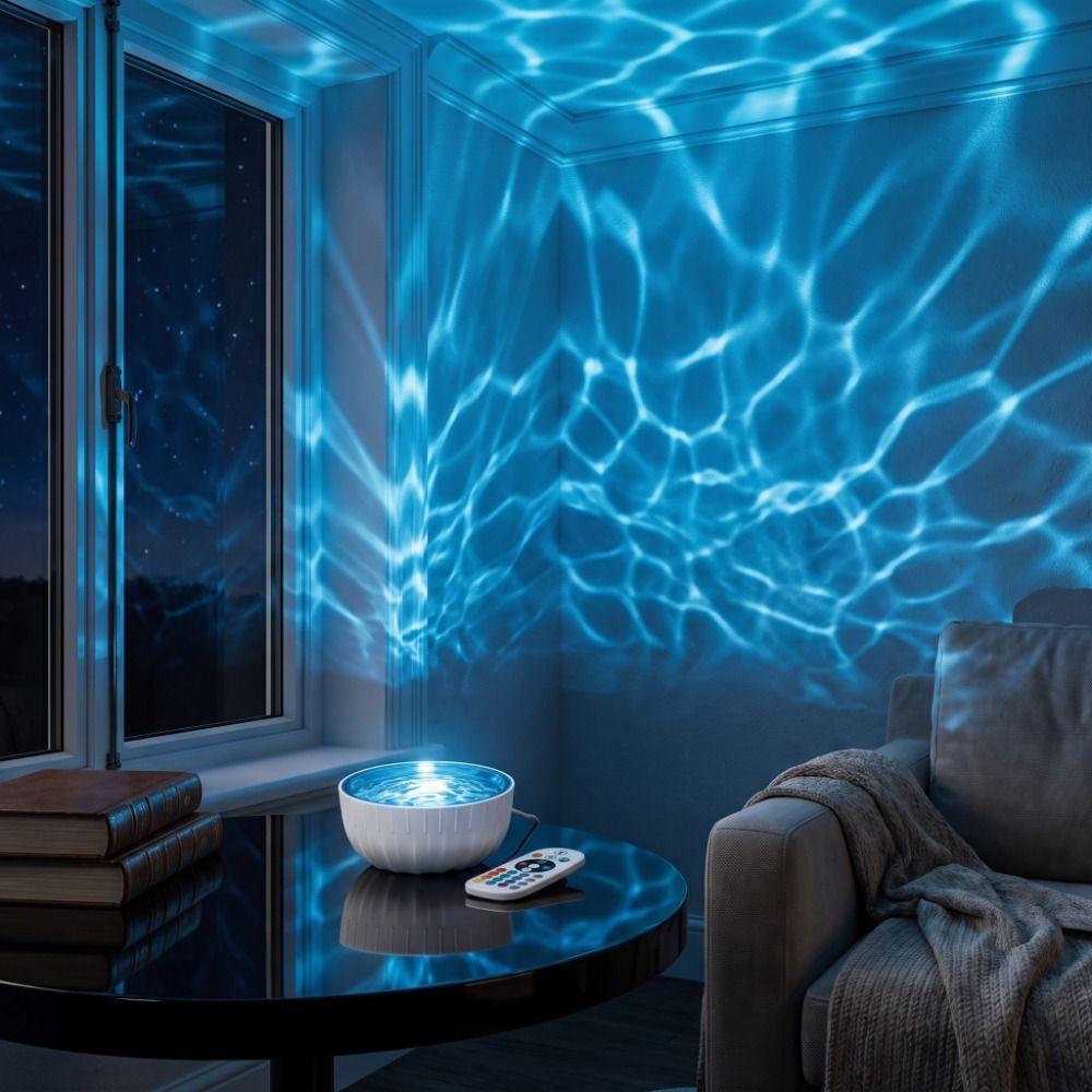 16‑Color RGB Water Wave Projector Night Light USB Powered Projection Lamp Decorative Light Holiday