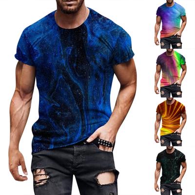 Camiseta de manga curta estampada estilo europeu e americano com decote redondo casual estilo colorido
