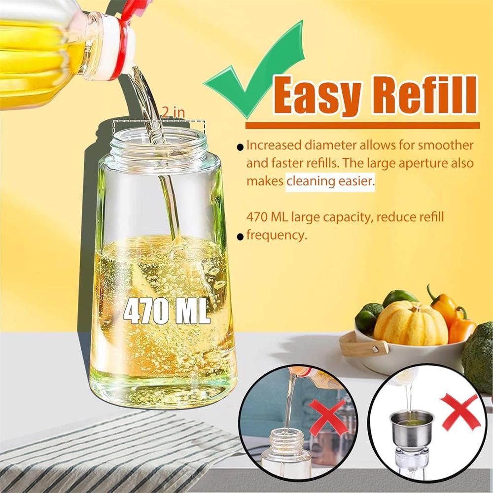 16oz470ML Glass Oil Dispenser with Automatic Flip Lid 2in1 Kitchen BottleCooking SprayerLeak-Proof DesignOil Spray Bottle