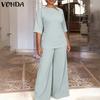 VONDA 2PCS Women 3/4 Sleeve Blouse and Pants Casual Elegant Two Piece Suit Sets
