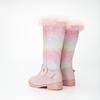 2025 New Autumn Winter Girls Rainbow Princess Fashion Children Pink Boots Knee Length Boots Plush Fur Girls Shoes