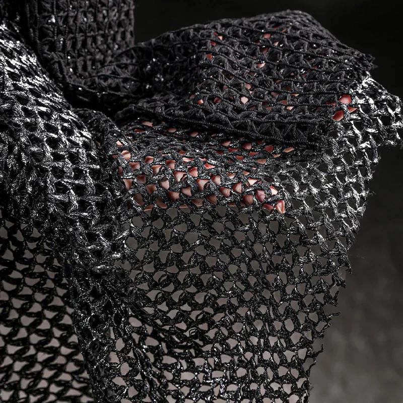 Metallic Color Interwoven Mesh Knitted Fabric 3D Foil Stamping Modeling Hollow Design Mesh Fabric DIY Hooded Sweater Shawl
