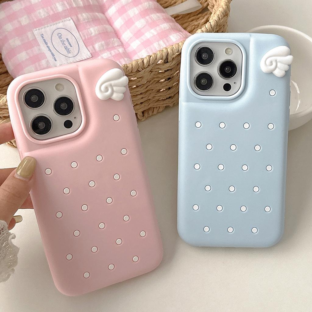 3D Cute Polka Dot Angel Wings Silicone Phone Case for IPhone 16 15 14 13 Pro Max 14 15 Plus Shockproof Cover for IPhone 16 Pro