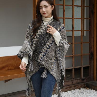 Châle Style Ethnique pour Femmes à Porter en Voyage et pour Prendre des Photos Laine Mohair Tricoté Grand Manteau Nouveau Foulard Automne Hiver