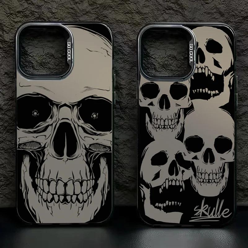 Four Spooky Skull Pattern Cover For  Redmi Note 13 12 11S 11 10S 10 Pro Plus Redmi 13 12C 10C Shockproof Laser Matte Cover