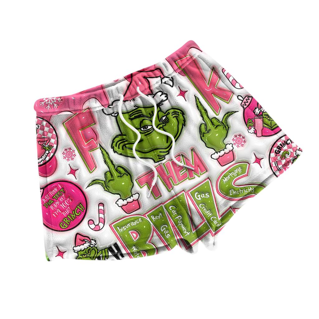 Dámské módní volné pyžamové šortky s fleecovým vánočním potiskem, ležérní kalhoty