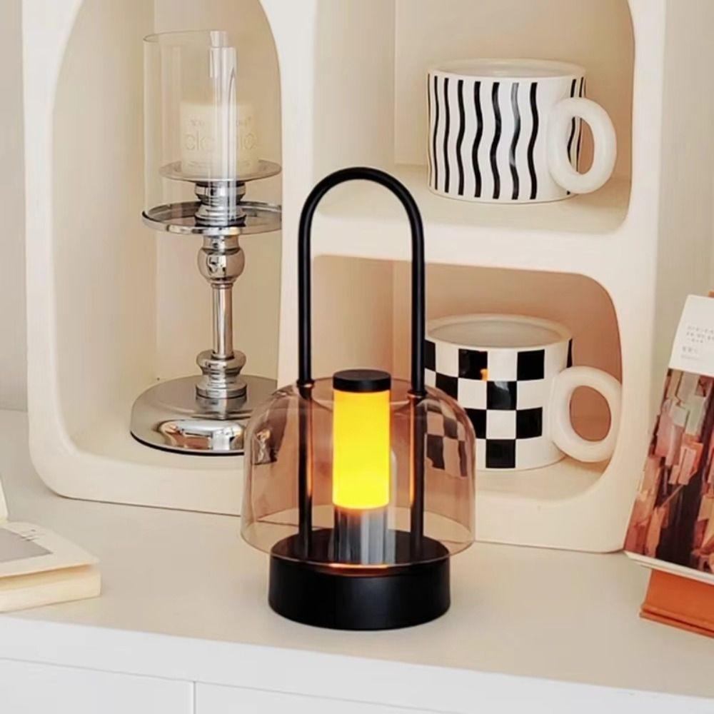 Rechargeable Camping Style Lamp Tri Color Stepless Dimming Portable Candle Lamp Metal Base Acrylic Material Night Light