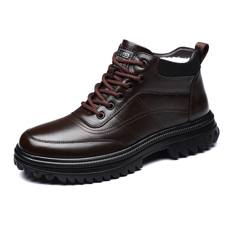 2026 New Men's Winter Warm Leather Boots Genuine Cowhide Wool Lined Non - Slip Ankle Boots for Outdoor Casual Wear Size 38 - 45