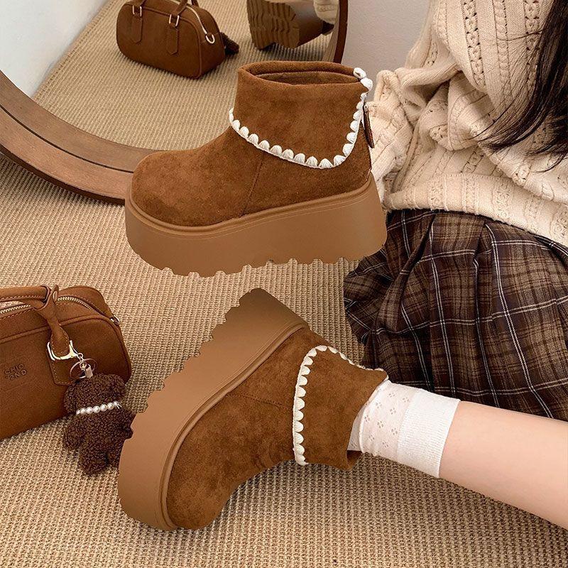 Autumn and winter retro warm thick-soled Martin boots women's fashion versatile one-pedal short boots matte daily cotton shoes