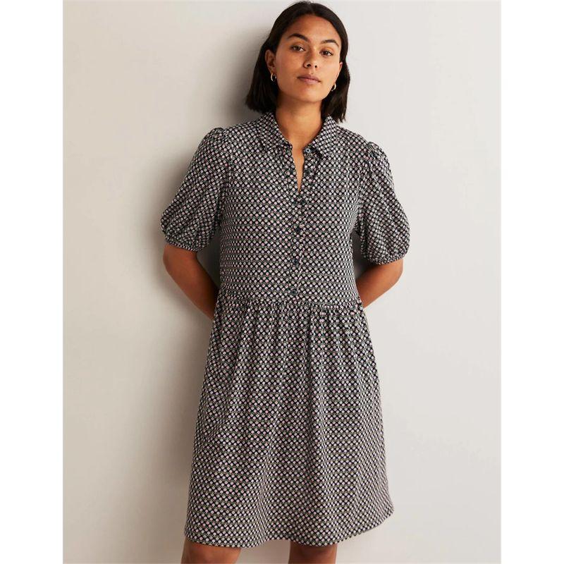 

British BD Old Brand Original Order A Word Big Hemline Floral Single-Breasted Women Polo Shirt Collar Summer Short sleeve Dress Color 6p