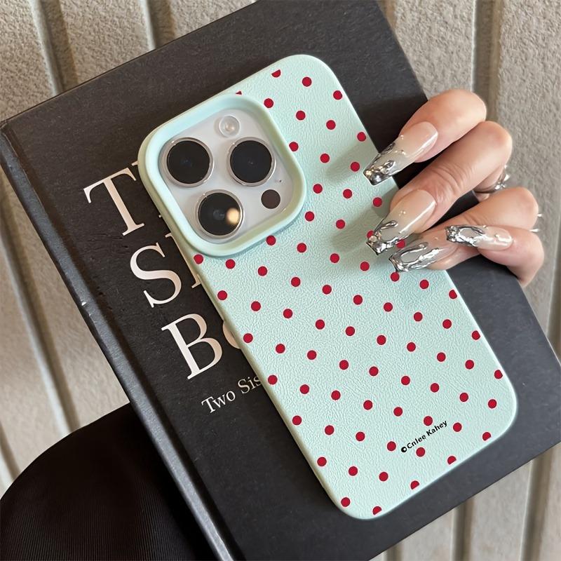 Schickes Rosenrotes Polka-Dot-Design Litschi-Muster Handyhülle Für iPhone 17 16 15 14 13 12 11 Pro Max XS X XR 16E 16 Plus 17Air Hülle