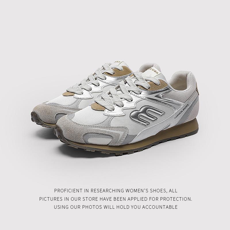 Leather Heightening LaceUp Color Matching Dad Shoes Women'S Spring Retro Casual Sports Running Forrest Gump Shoes Women