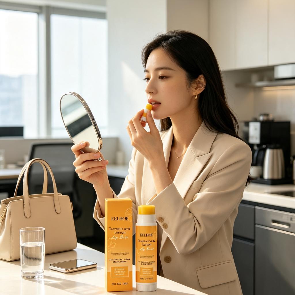 EELHOE Turmeric and Lemon Lip Balm Deep Hydration Lip Melanin Remover Exfoliant for Lips Care Lip Brightening for Dark Lips 5g