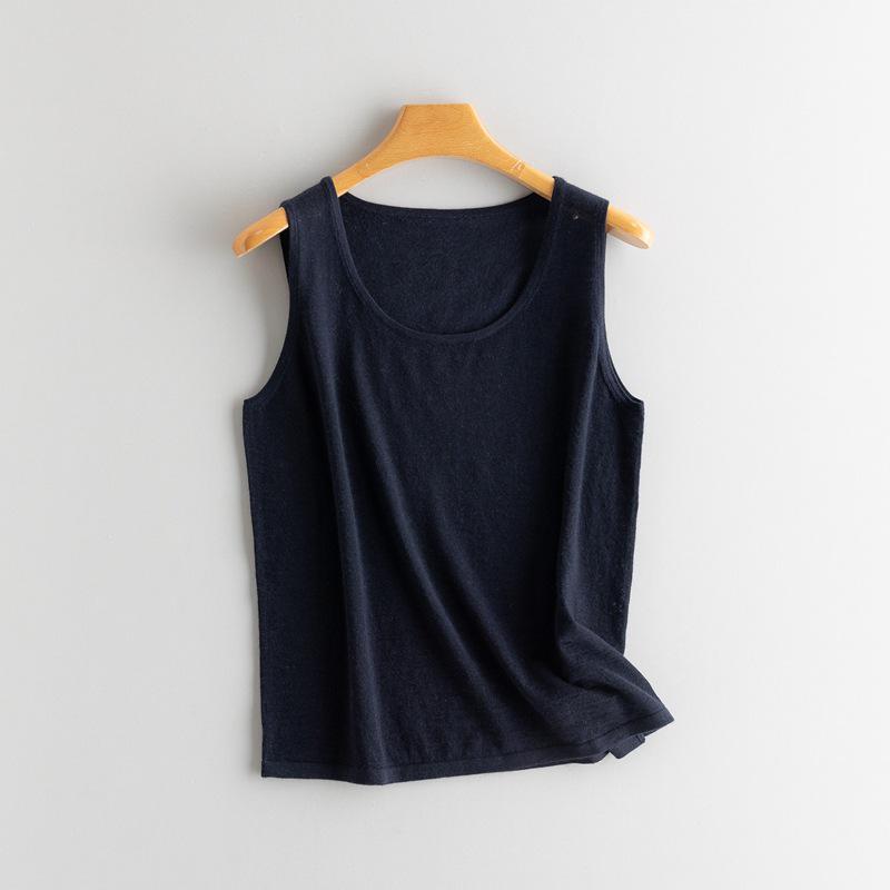 Lekasha Women's 100% Pure Cashmere Round Neck Knit Vest, Loose Fit, Slimming, Sleeveless Layer