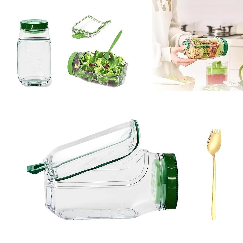 [Auslaufsicheres Salatglas] Auslaufsicheres Salatglas | Seitenöffnung, luftdichter Deckel - Mikrowellen-, spülmaschinen-, kühlschrankgeeignet - Stapelbarer Behälter mit Gewürzgläsern