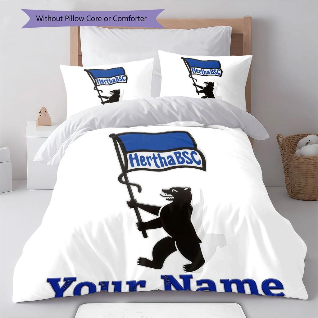 Hertha BSC Custom Name Pattern Bedding,Quilt Set Quilt Cover Pillowcase Home Birthday Gift(1 * Duvet Cover + 2 * Pillowcase, Without Core)