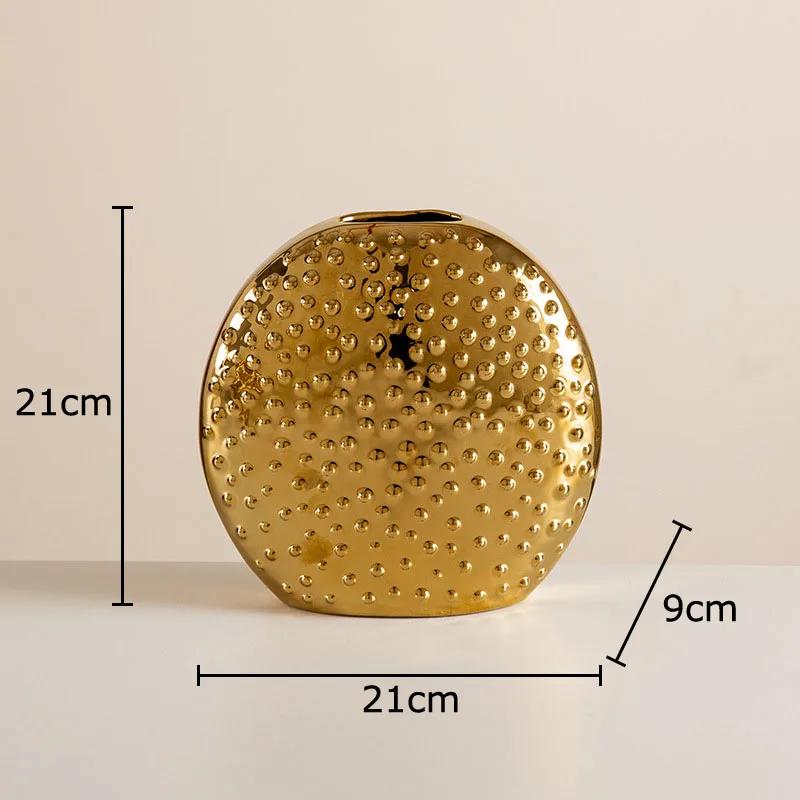Creative Golden Spikes Ceramic Vase Round Floral Plant Pot Table Decoration Flowers Arrangement Flower Vase Room Aesthetic Decor
