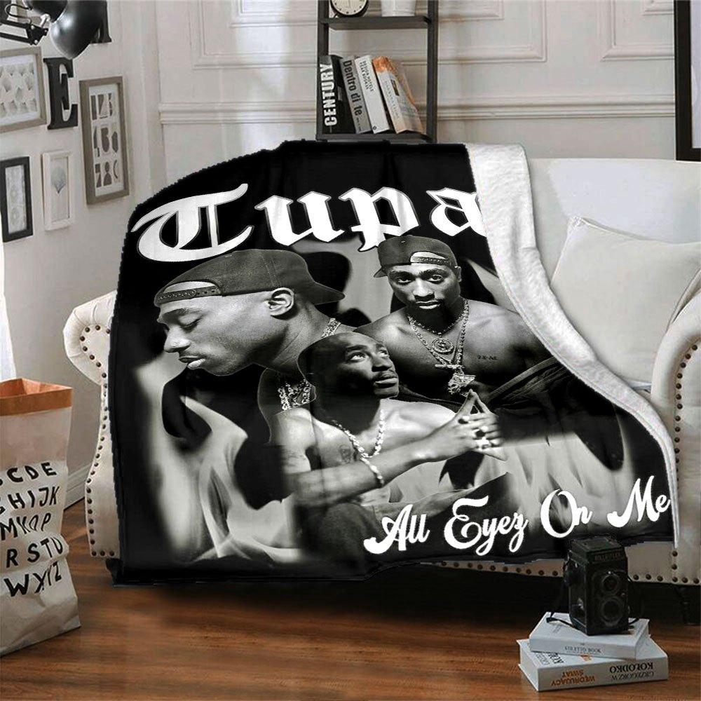 1pc 2Pac Hip Hop Blanket Soft Lightweight All Season Multi Purpose Throw for Sofa, Bed, Office & Picnics, French Style with Iconic Album Art & Quotes
