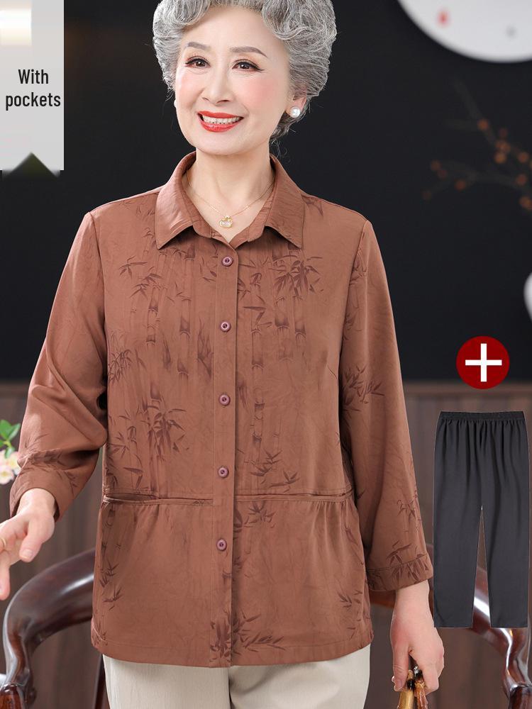 Jedwabna Bluzka Wiosenno-Jesienna 2025 dla Kobiet w Średnim i Starszym Wieku