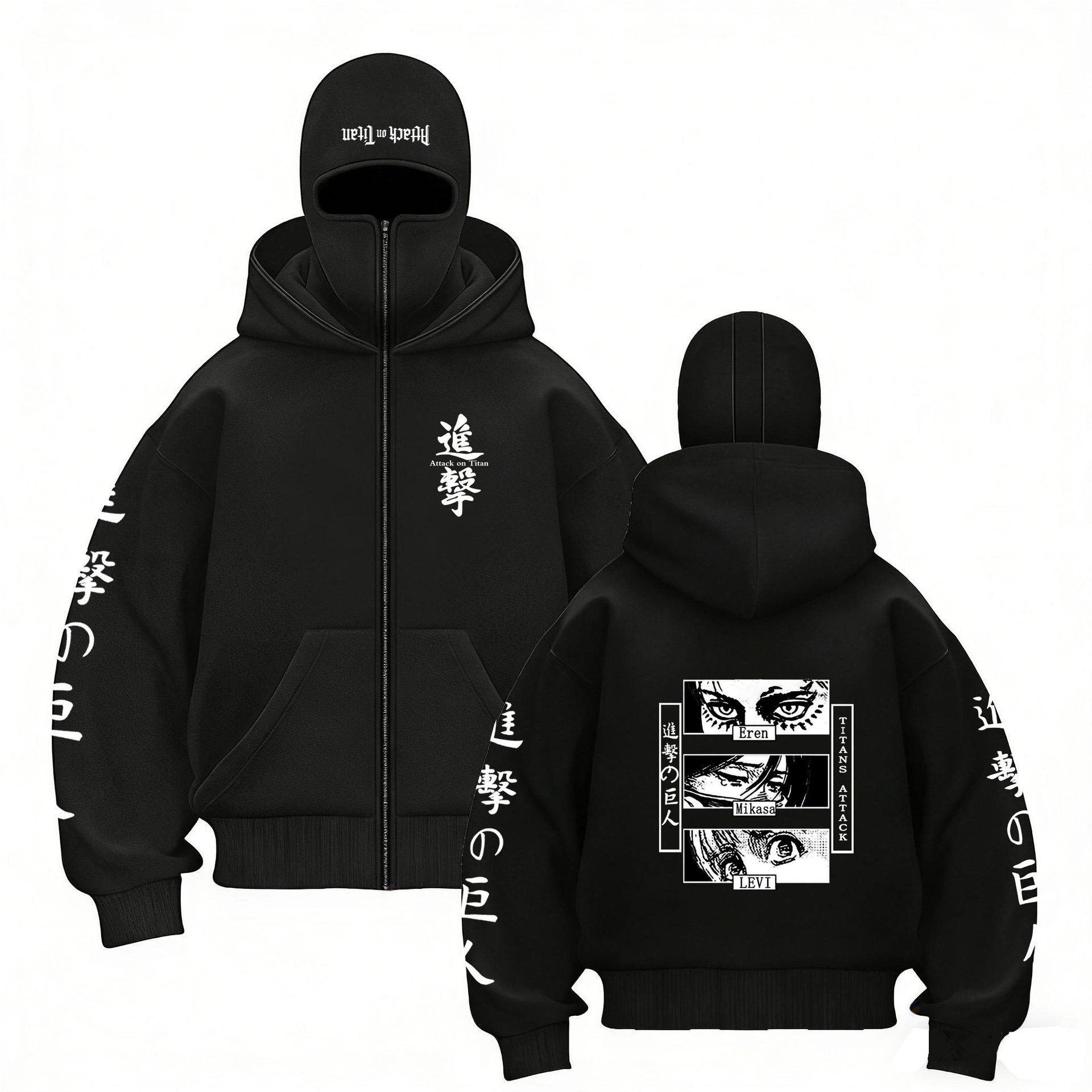 

Attack on Titan Double Hoodie, Letter Print Fleece Lined Pullover Sweatshirt Double Hat Sweater Couple Jacket S