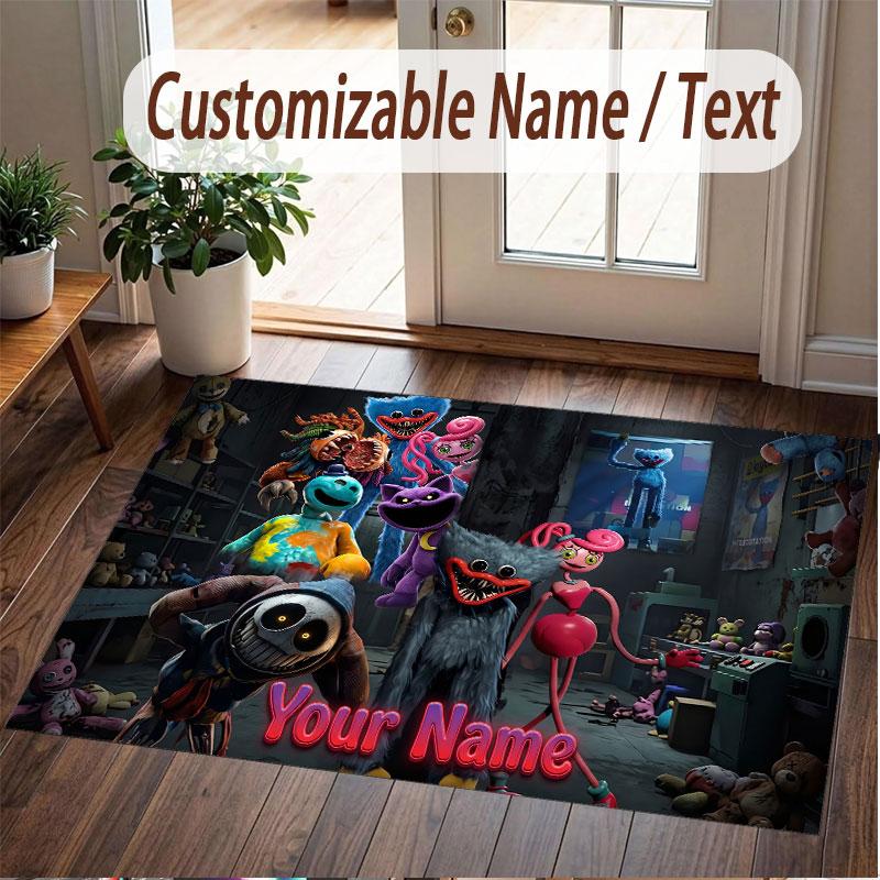 Custom Name Text Crystal Velvet Rug,Poppy Playtime Soft Plush Decorative Non Slip Floor Carpet