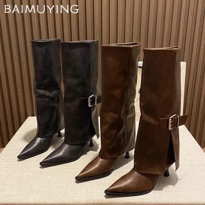 Bottes Hautes à Bout Pointu pour Femmes Chaussures à Talons Hauts Cuir Femme Tendance 2025 Hiver Gladiateur Sexy Genou Haut Chelsea Botas De Mujer