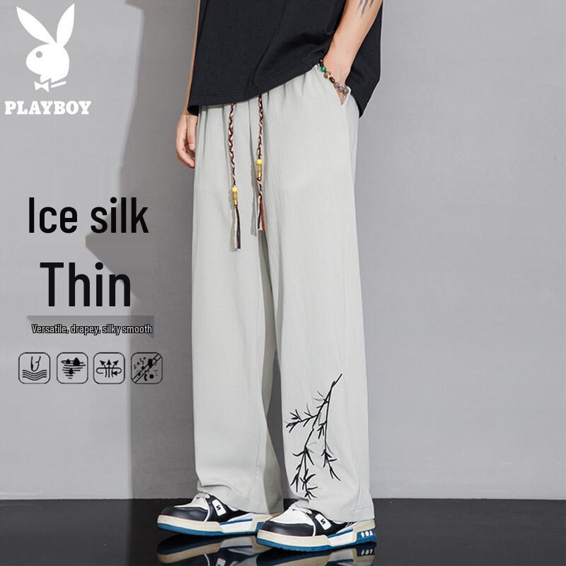 PLAYBOY Men s Ice Silk Casual Straight-Leg Pants M