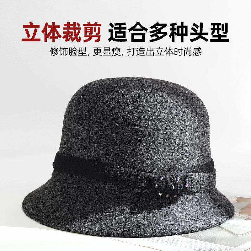 New wool bucket hat women's autumn and winter elegant basin hat outdoor leisure warm woolen top hat