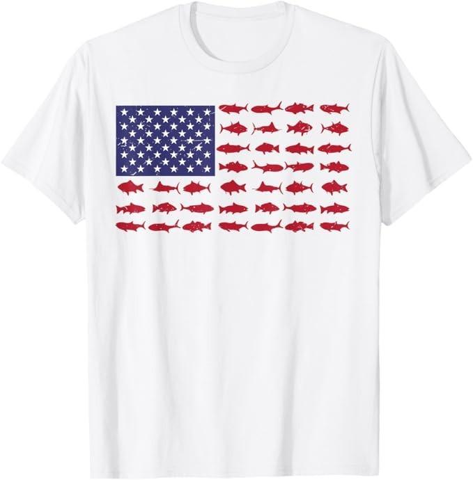 American Flag Fishing-Shirt Men Kids Bass Fish Dad Patriotic T-Shirt