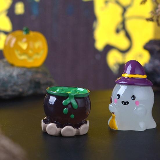 5Pcs/Set Halloween Ornament Pumpkin Ghost Shape Miniature Resin Figure Weather-Resistant Glow In The Dark Landscape Statues