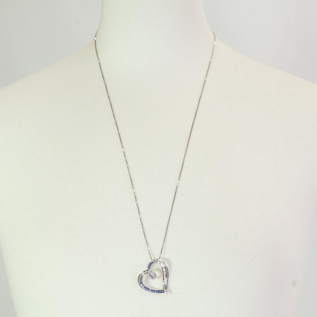K18WG [Excellent Condition] Masumi Kasahara K18WG D0.45 0.75 Diamond/Sapphire Heart Necklace White goldUsed