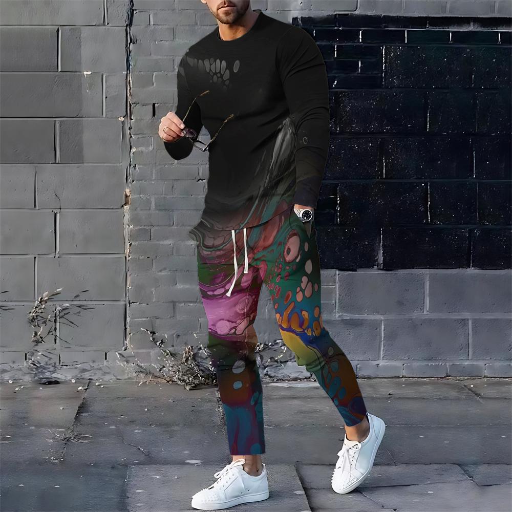 Spring And Autumn Men's Tracksuit Graffiti Set Fashion Oversized Long Sleeve T-shirts+Long Sweatpants Casual Streetwear Clothing
