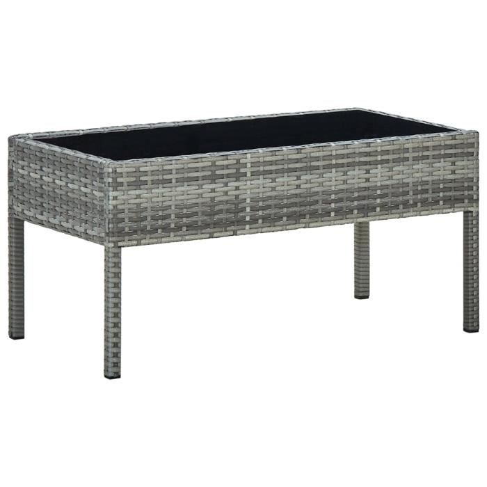 Table de jardin rectangulaire en résine tressée - Gris - 75 x 40 x 37 cm