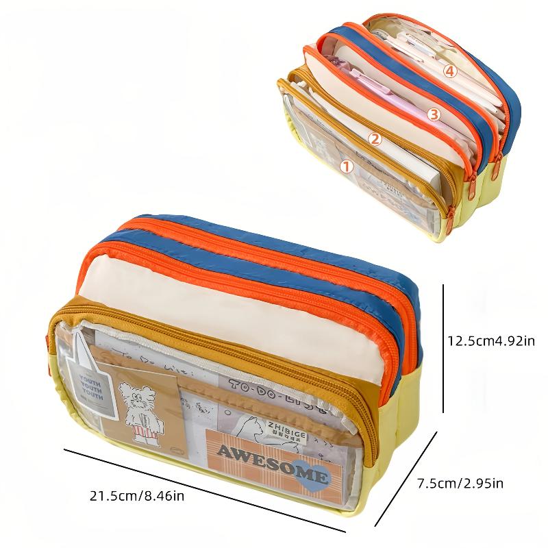 New New Color Block Pencil Case Transparent Large Capacity Creative Multifunctional Stationery Bag Japanese Style High Aesthetic