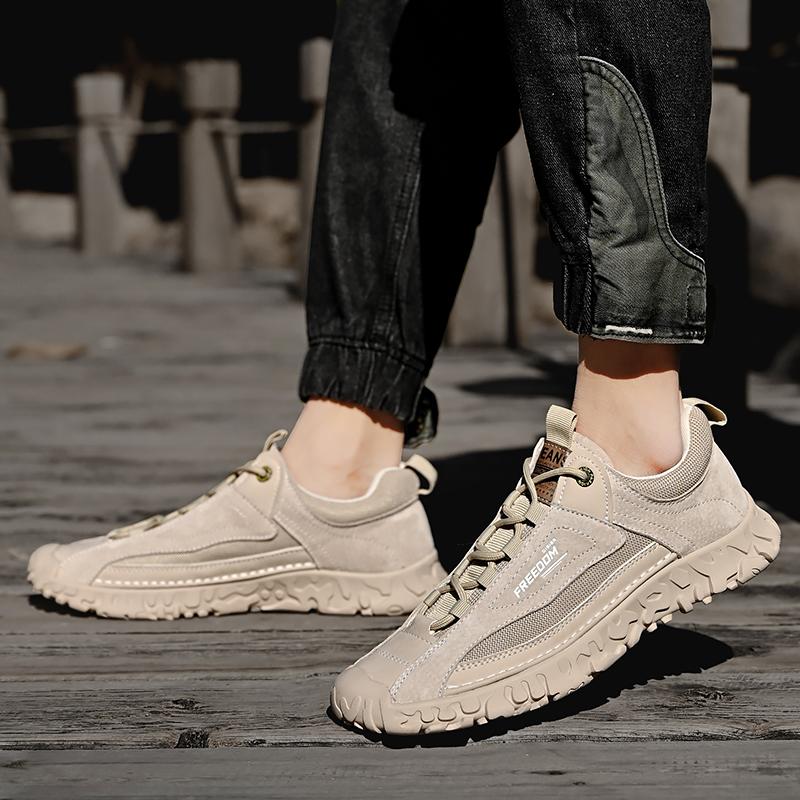 Four Seasons Men's Pigskin Mesh Breathable Retro Casual Shoes Large Size Casual Shoes Lightweight Ankle Boots