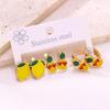 Colorful Strawberry Cherry Drip Oil Stud Earrings - Stainless Steel, Non-Fading, Sweet Ear Cuffs Set