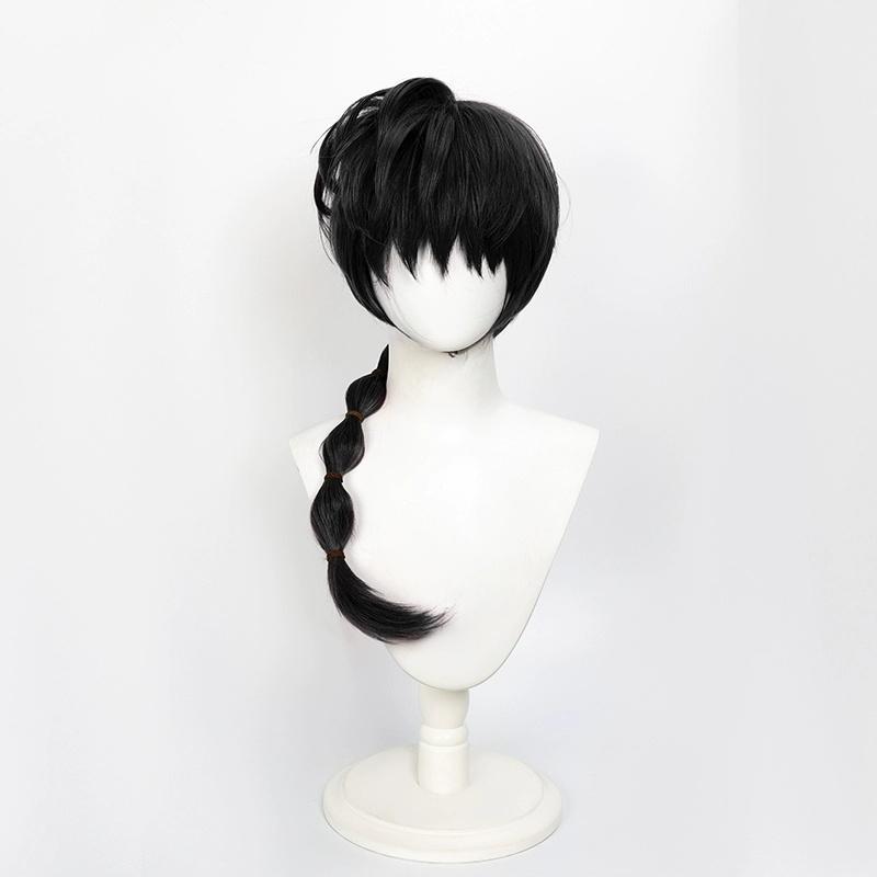 Ranma 12 Saotome Ranma Cos Wig Lantern Braid Black Red Hair Top, Comic Ranma Protagonist Saotome Synthetic Cosplay Wig