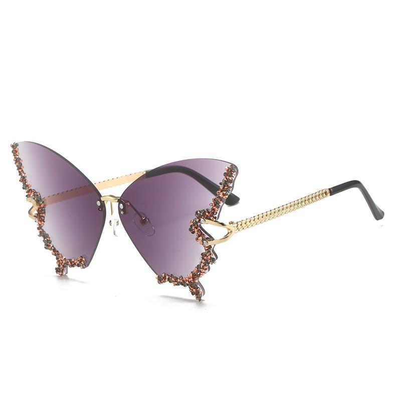Luxury Party Sunglasses Women Butterfly Diamond Rhinestones Personality Flash Shades Tint Color Travel Blogger Glasses