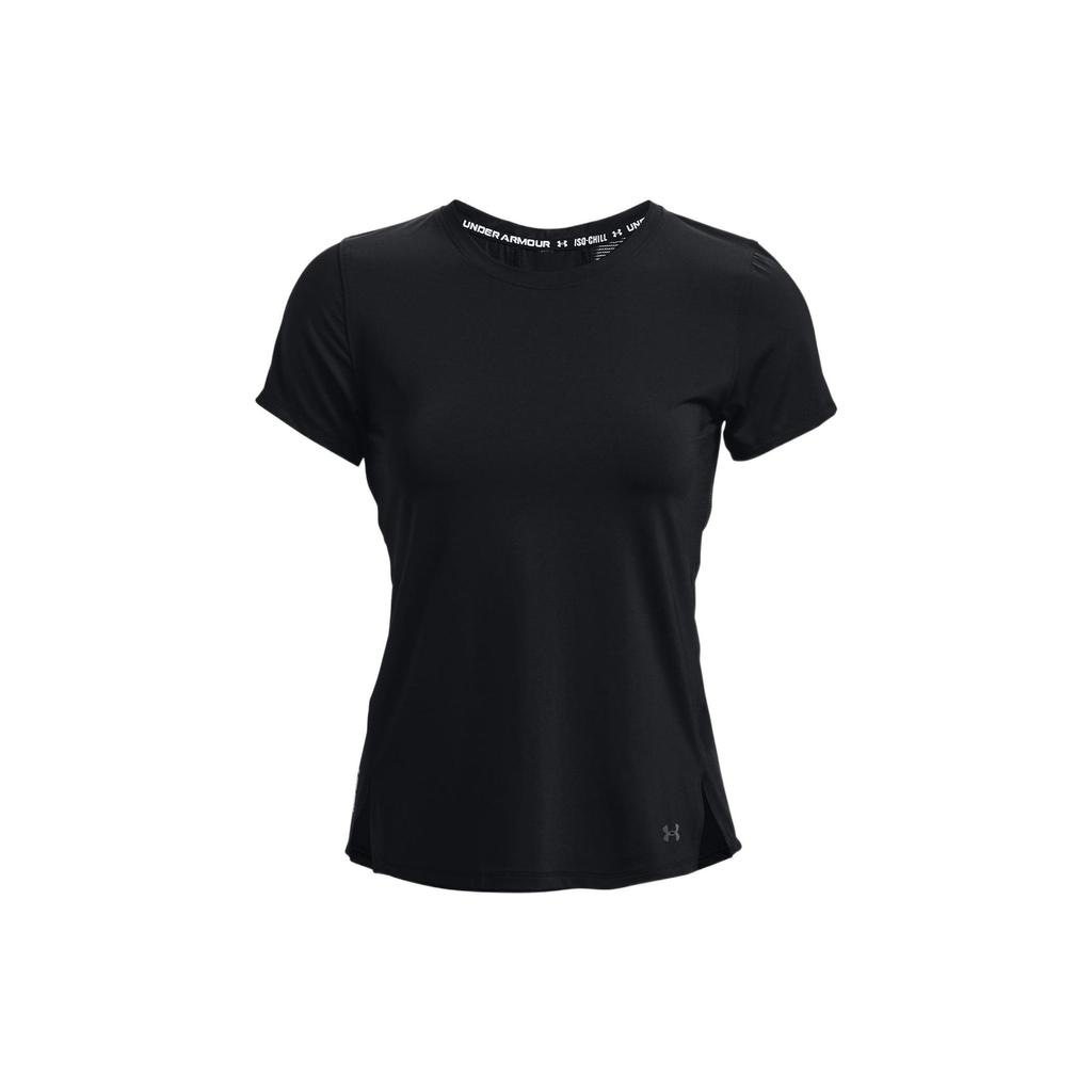 Under Armour Back Hollow Out Elastic Round Neck Training Running Breathable Short Sleeve T-Shirt Women Tops Black 1369764-001