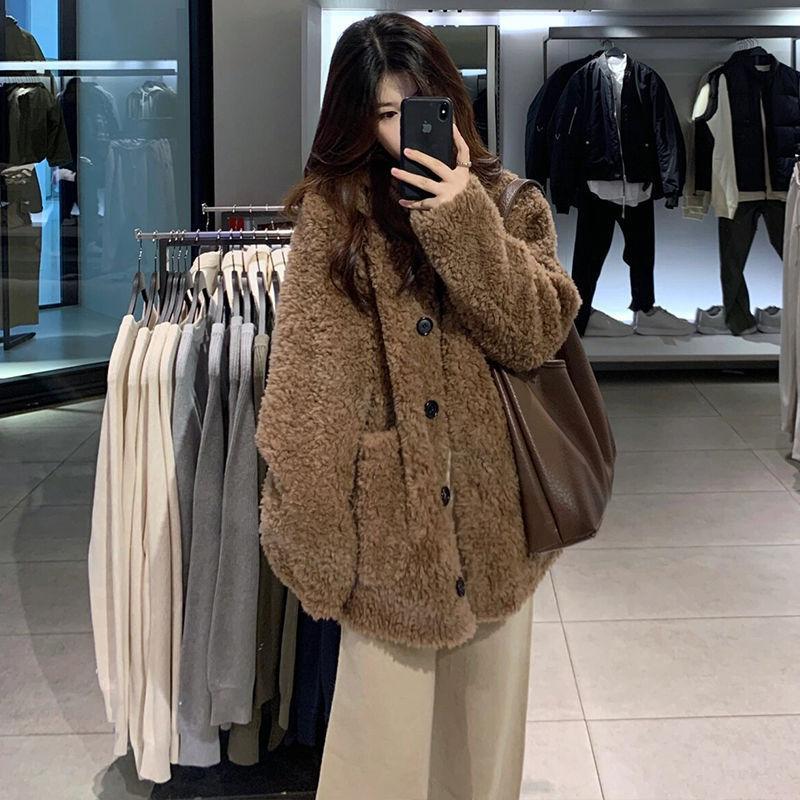 Winter Collar with Cotton Imitation Lamb Fur Coat Feeling Thickened Wool Coat Women's Cotton Coat Loose