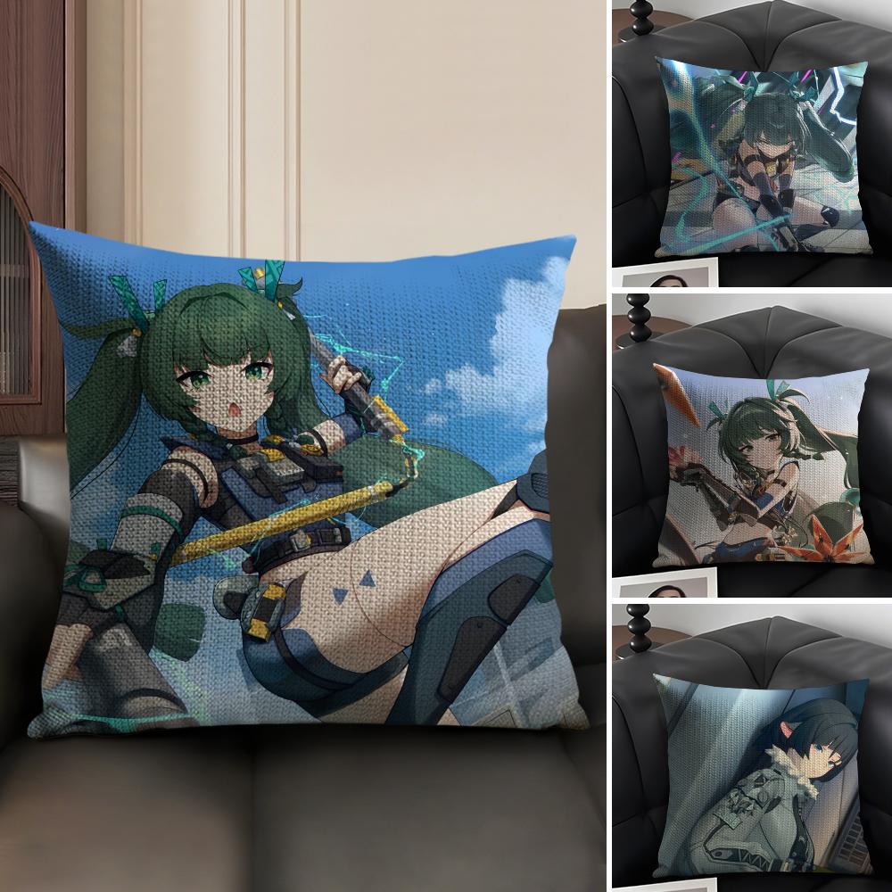 QQingyi ZenlessS Zone Zero Cushion Cover Natural Linen Organic Fabric DoubleSided Printing Sofa Home Decor Gift Pillow Case