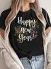 WomenS Festive Happy New Year Letter Print TShirt Sleeve Crew Neck Casual Regular Tee for Spring Summer Aesthetic Clothes